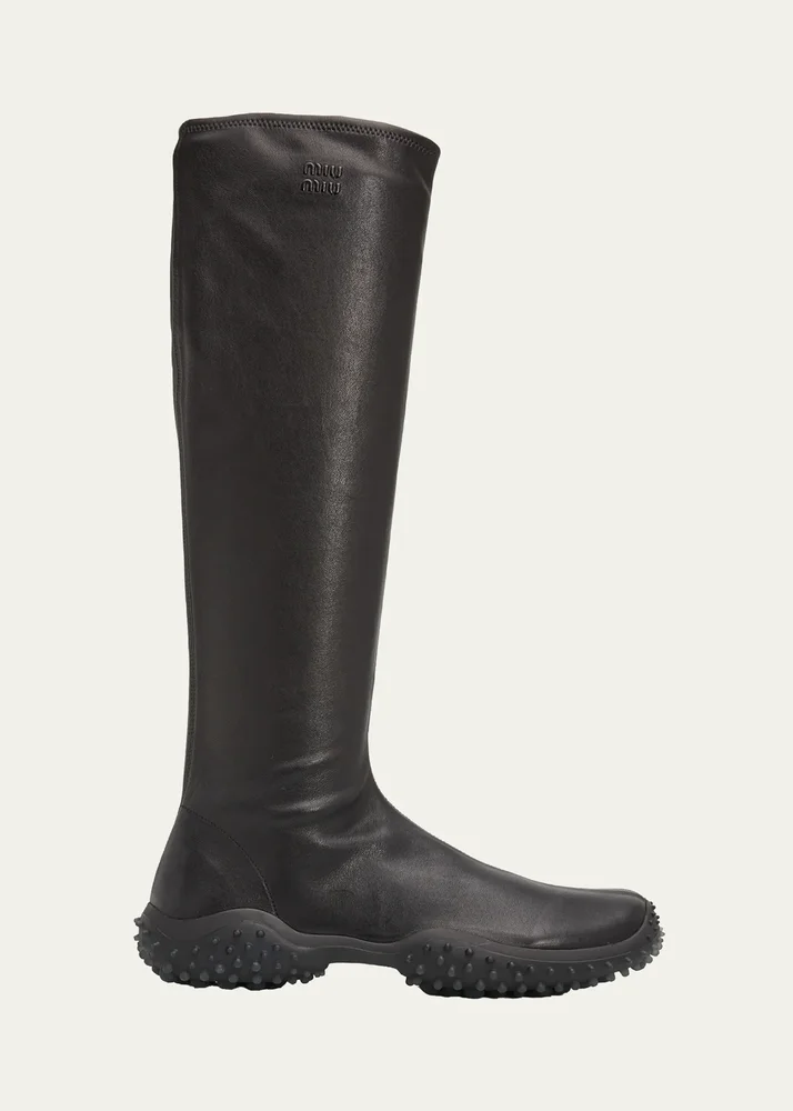 40mm Bubble Leather Knee-High Boots
