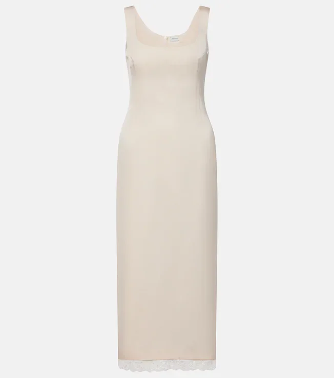 Lace-trimmed cotton and silk midi dress