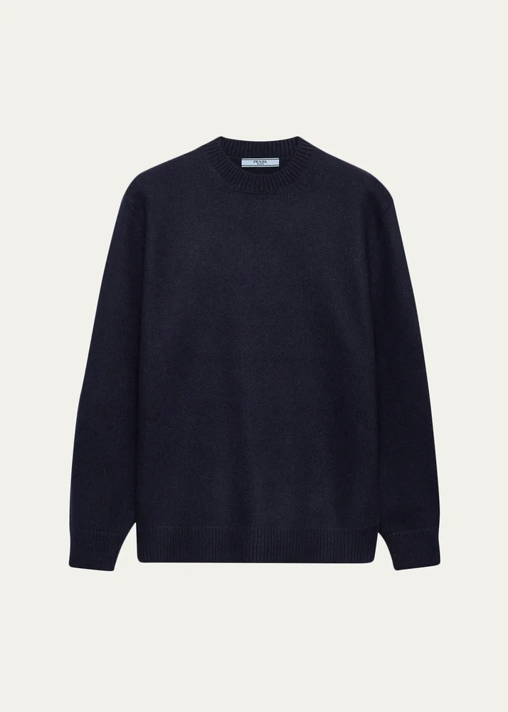 Leather Elbow-Patch Wool Crewneck Sweater