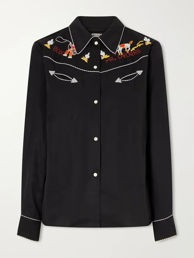 Checkers Western embroidered poplin blouse