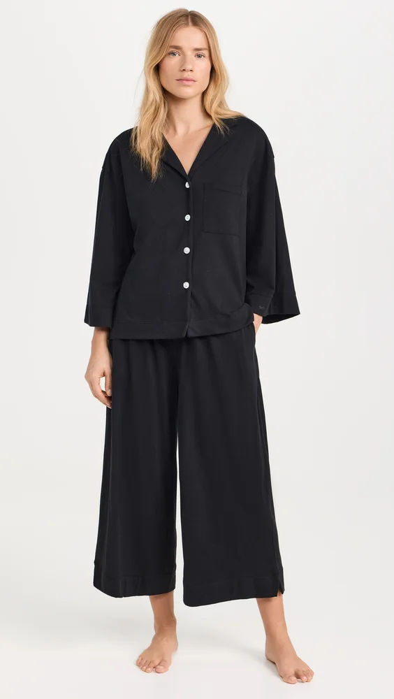 Women's Luxe Pima Black Wide Leg Pajama Set
