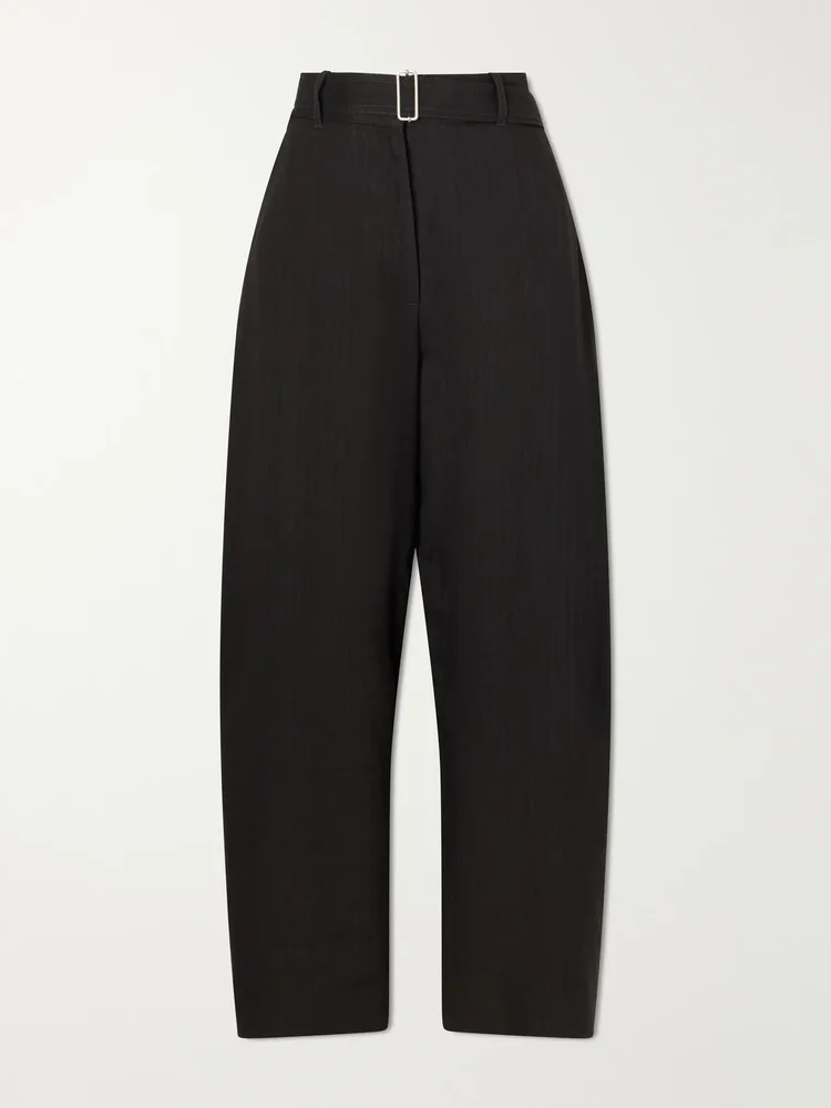 Chatto belted herringbone cotton and linen-blend wide-leg pants
