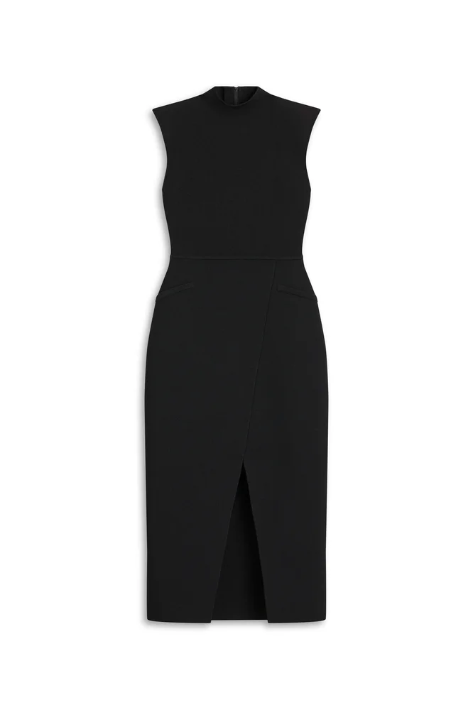 Crepe Knit Milano Sleeveless Dress, Black