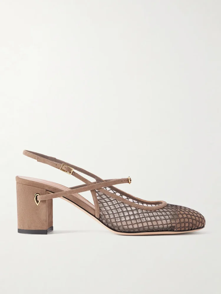 Mattia 65 suede-trimmed mesh pumps