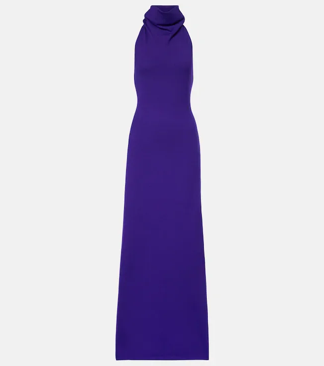 Halterneck cashmere-blend gown