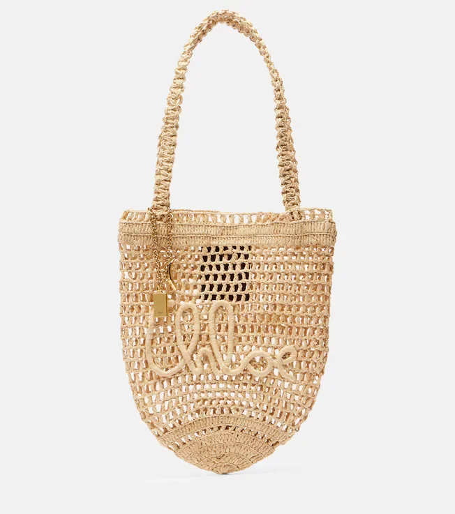 Summer Banana Small raffia tote bag