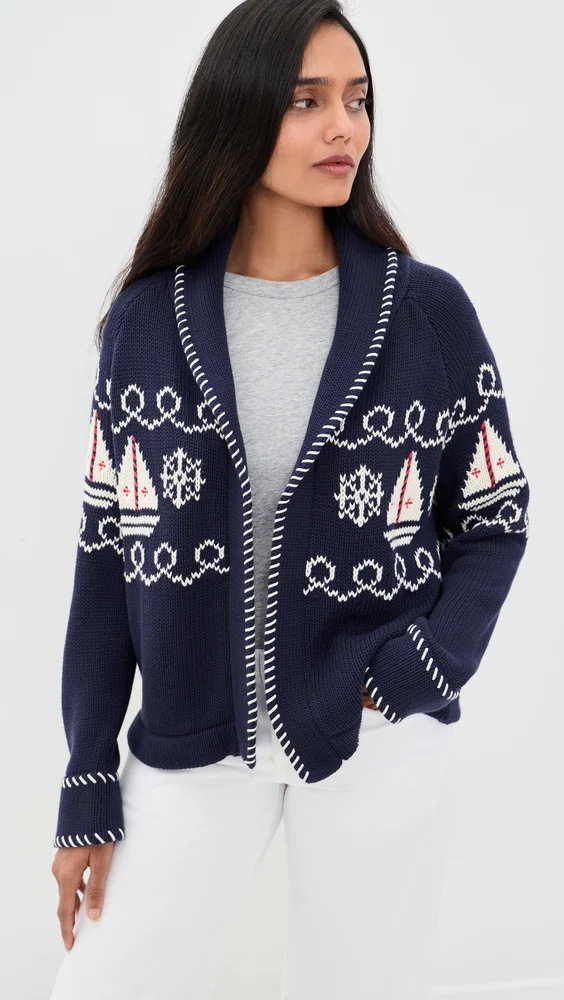 Nautical Intarsia Shawl Cardigan