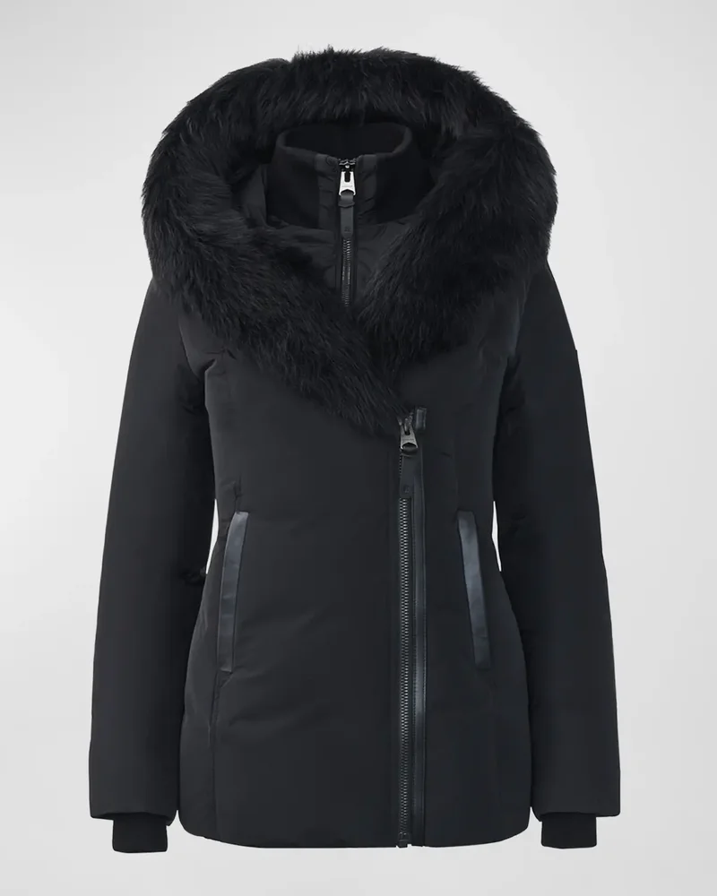 Adali Hooded Down Jacket with Shearling Collar