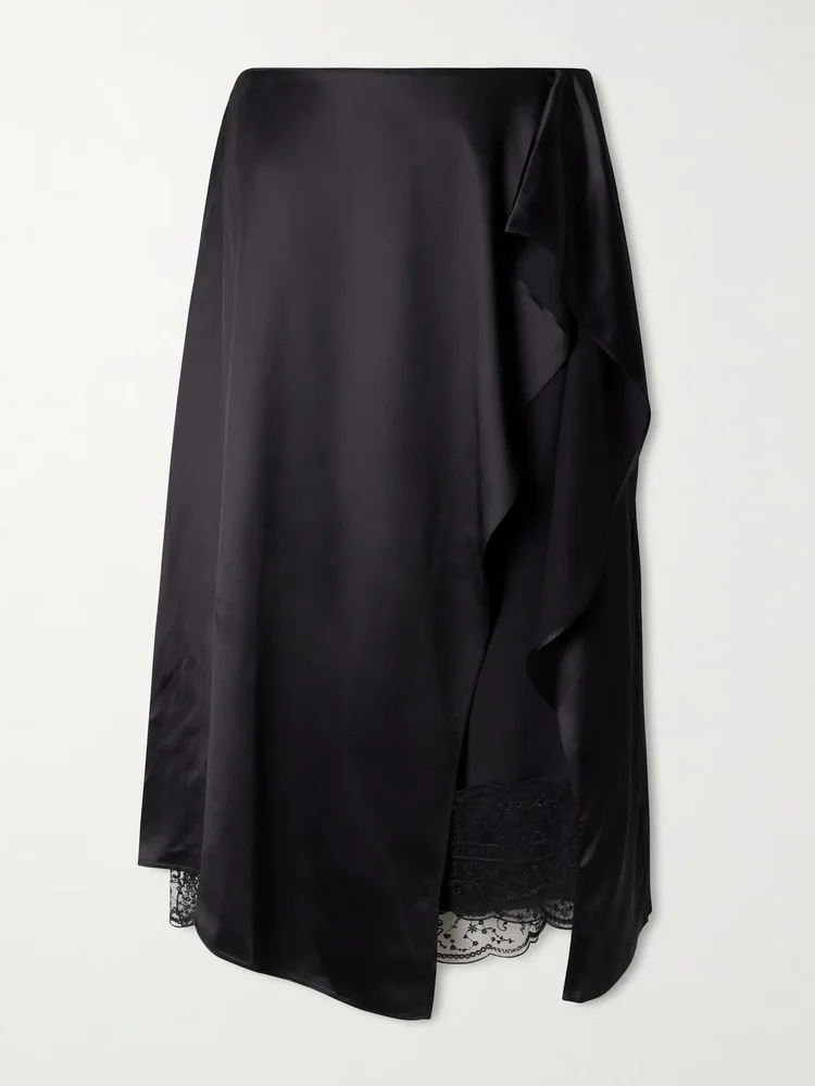 Ruffled satin midi skirt