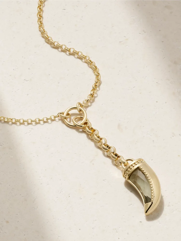 Claw + Small Mixed Belcher 18-karat gold prasiolite necklace