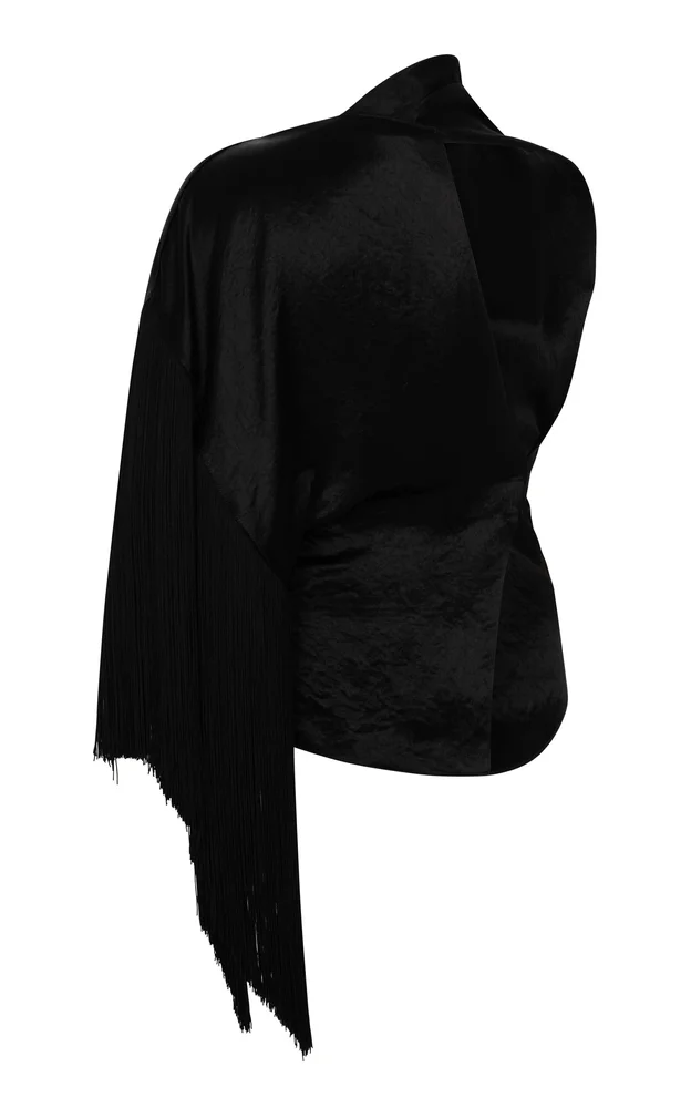Asymmetric Fringed Satin Top