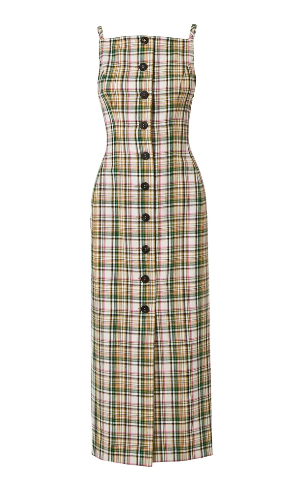 Check Plaid Tailoring Midi Pencil Dress