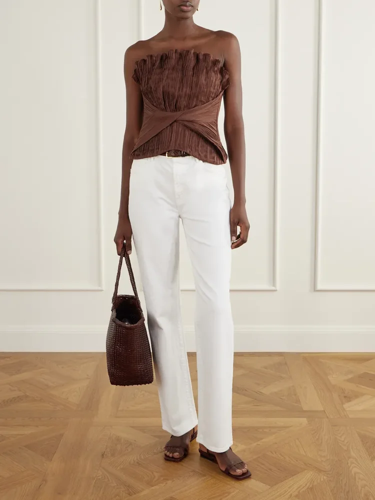 De los Astros pleated twisted linen bustier top