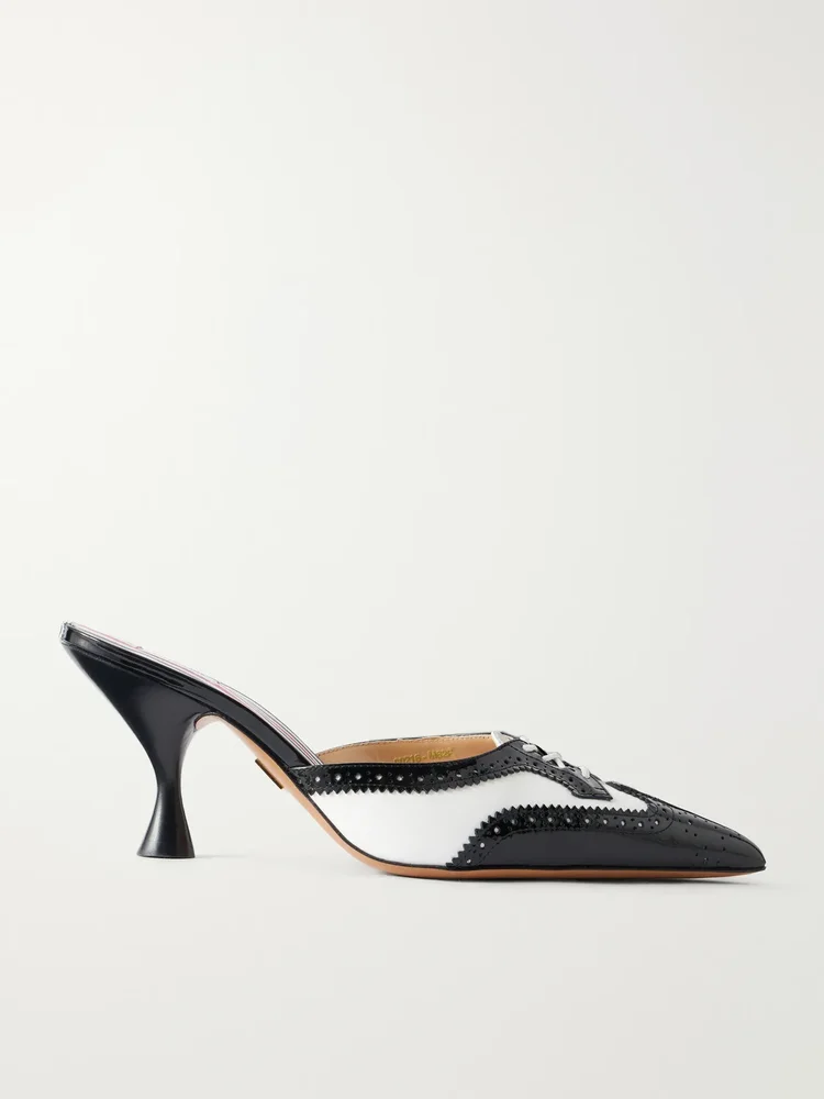 75 two tone lace up patent leather pumps