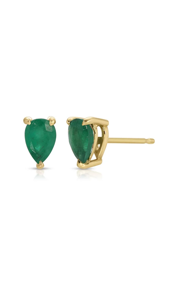 14K Yellow Gold Emerald Stud Earrings