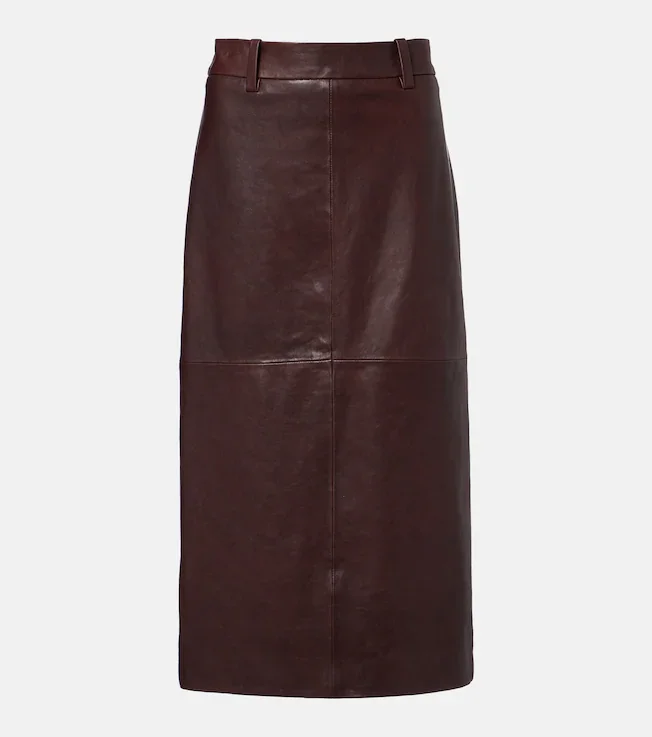 Leather midi skirt