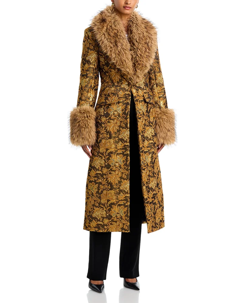 Ivella Faux Fur Trim Jacquard Coat