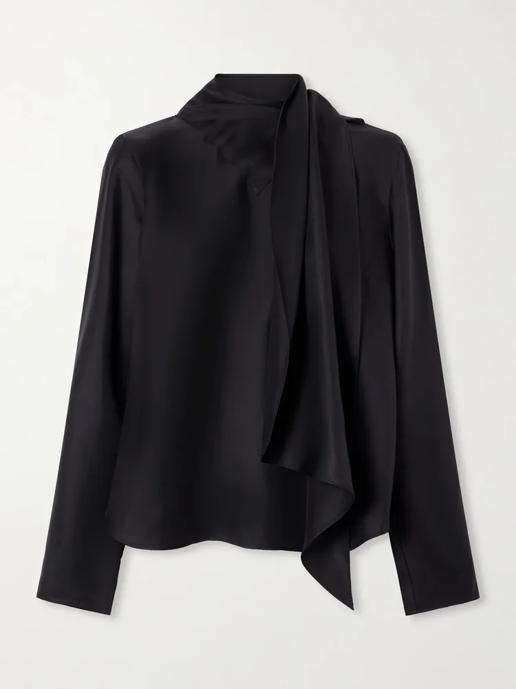 Gala scarf-detail silk-twill blouse