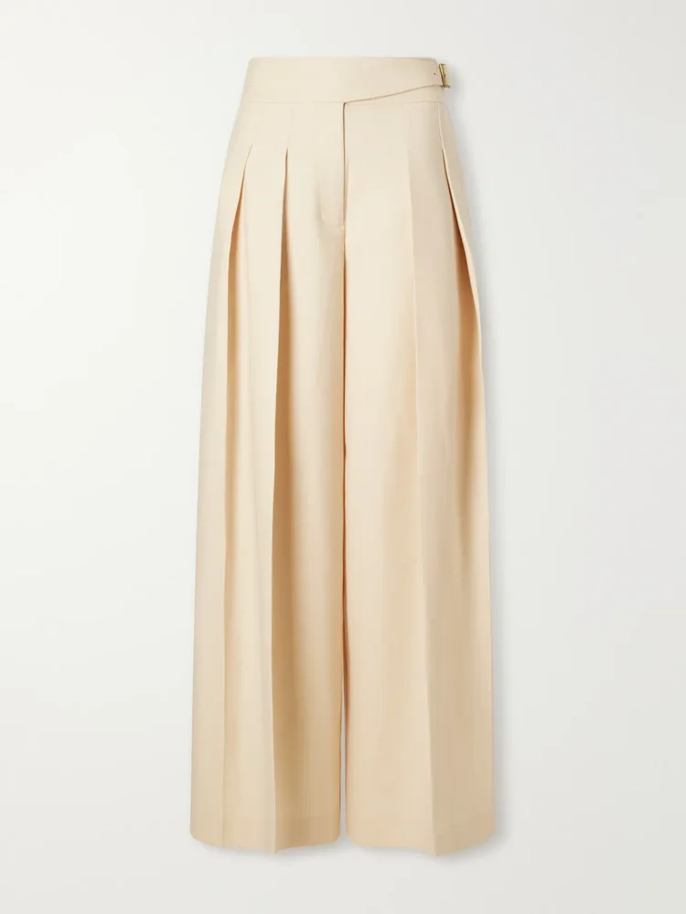Valiant buckle-detailed wool-blend wide-leg trousers