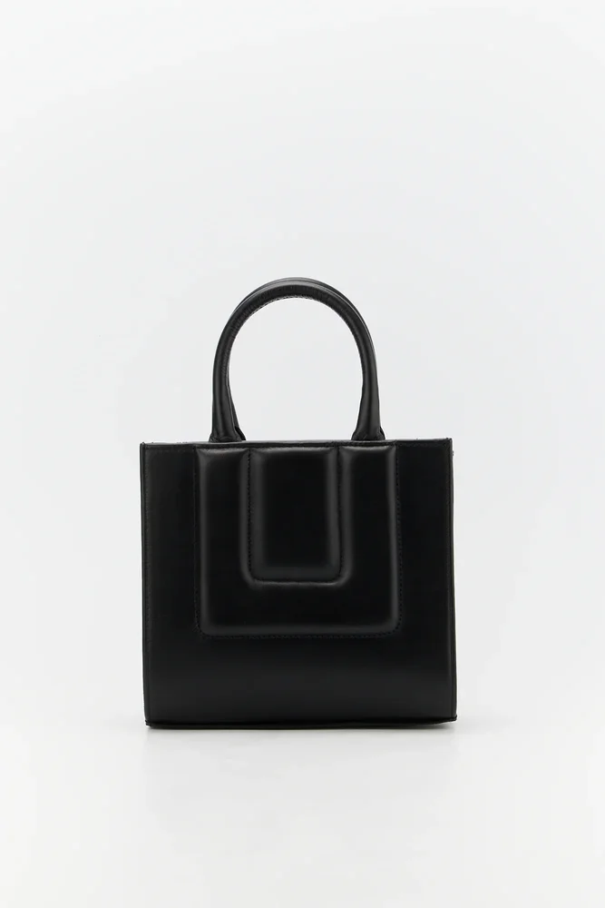 Black leather structured mini tote