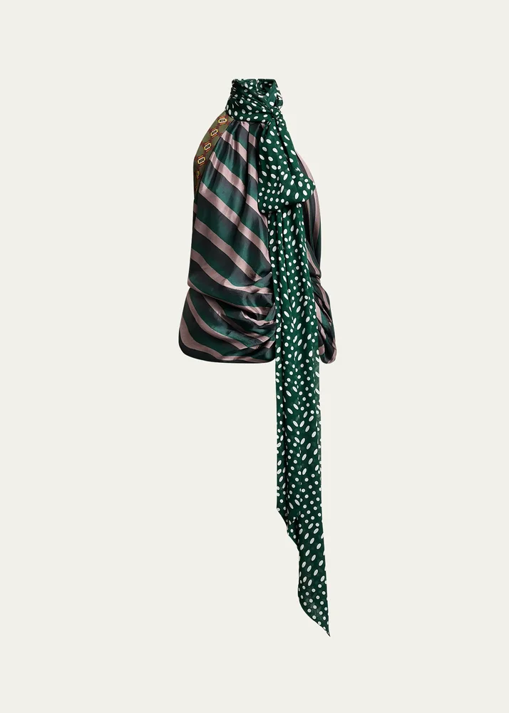 Multi-Print Neck-Scarf Halter Top