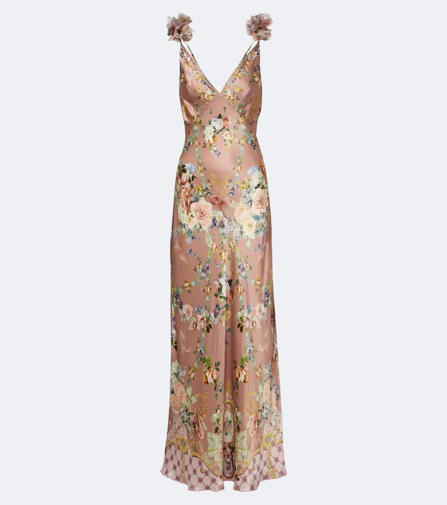 Floral silk satin slip dress
