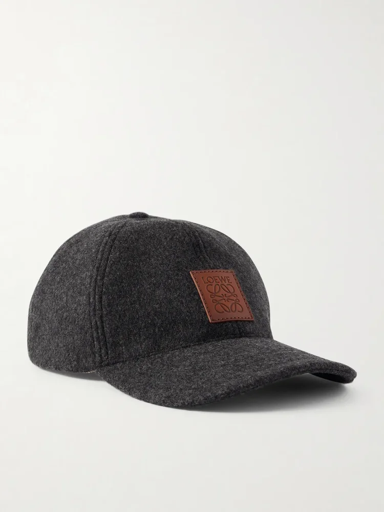 Logo-Appliquéd Leather-Trimmed Wool-Blend Baseball Cap