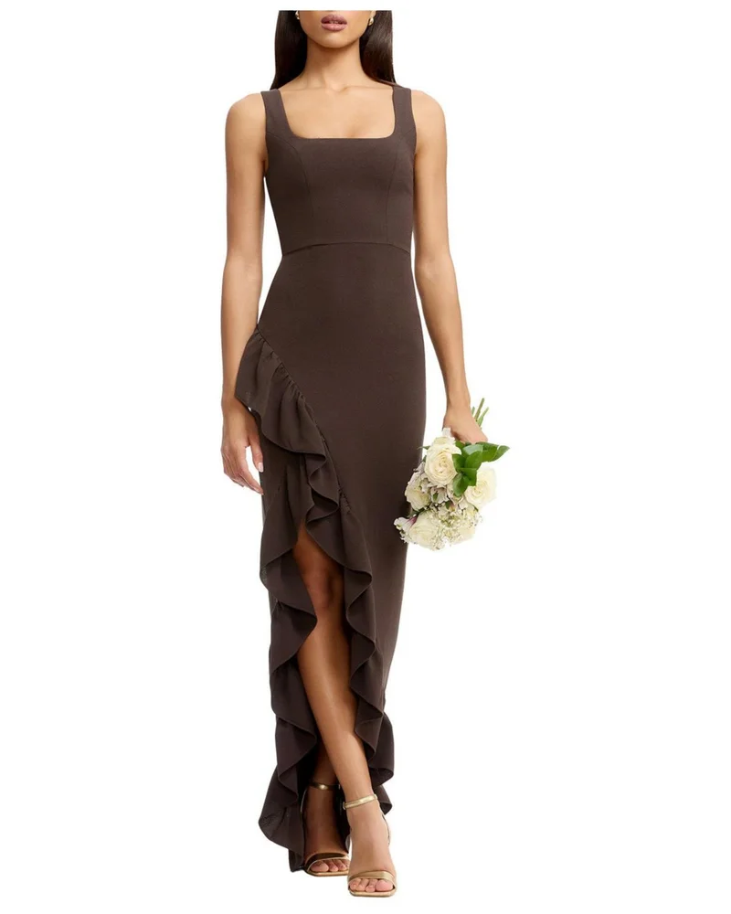 Charlene Square Neck Cascade Ruffle Gown