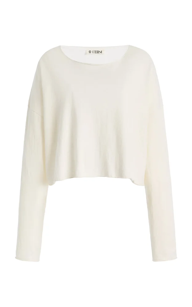 Cropped Cotton-Linen Boat-Neck Top