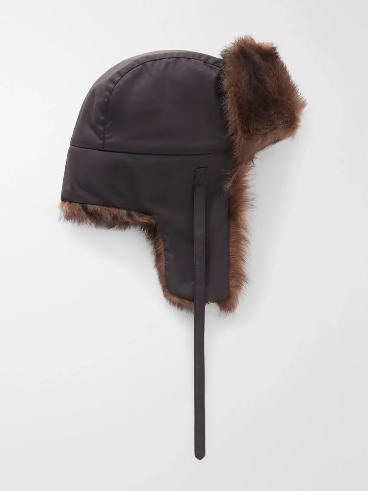 Chapka shearling-trimmed cotton-blend twill trapper hat