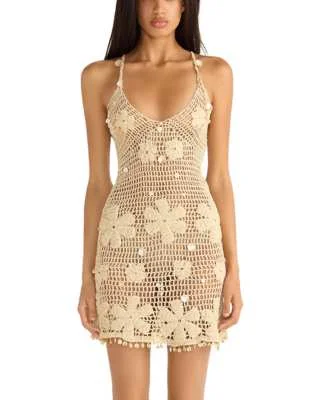 Delilah Hand Crochet Cotton Plunge Neck Mini Dress