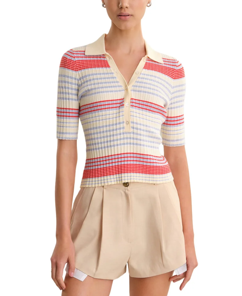 Textured Stripe Polo Sweater