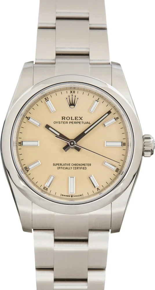 Pre-Owned Rolex Oyster Perpetual 34 124200 Beige Dial Stainless Steel