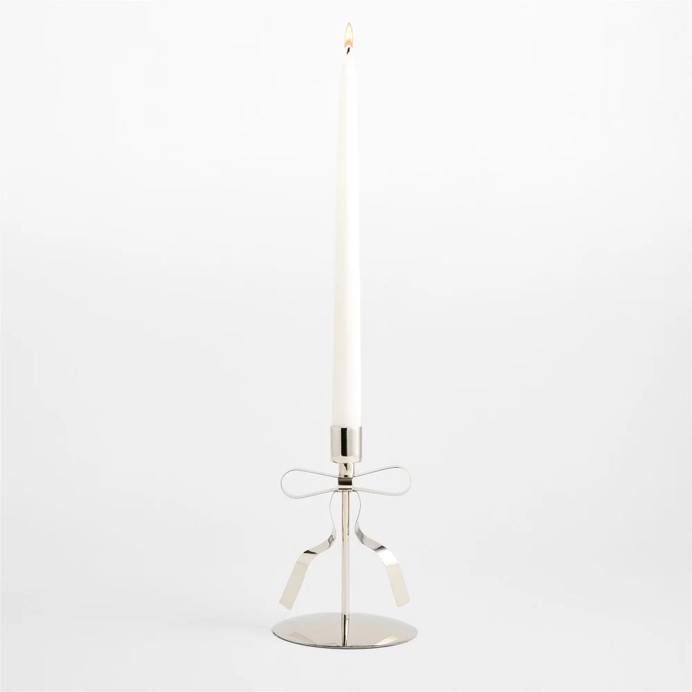 Silver Bow Taper Candle Holder
