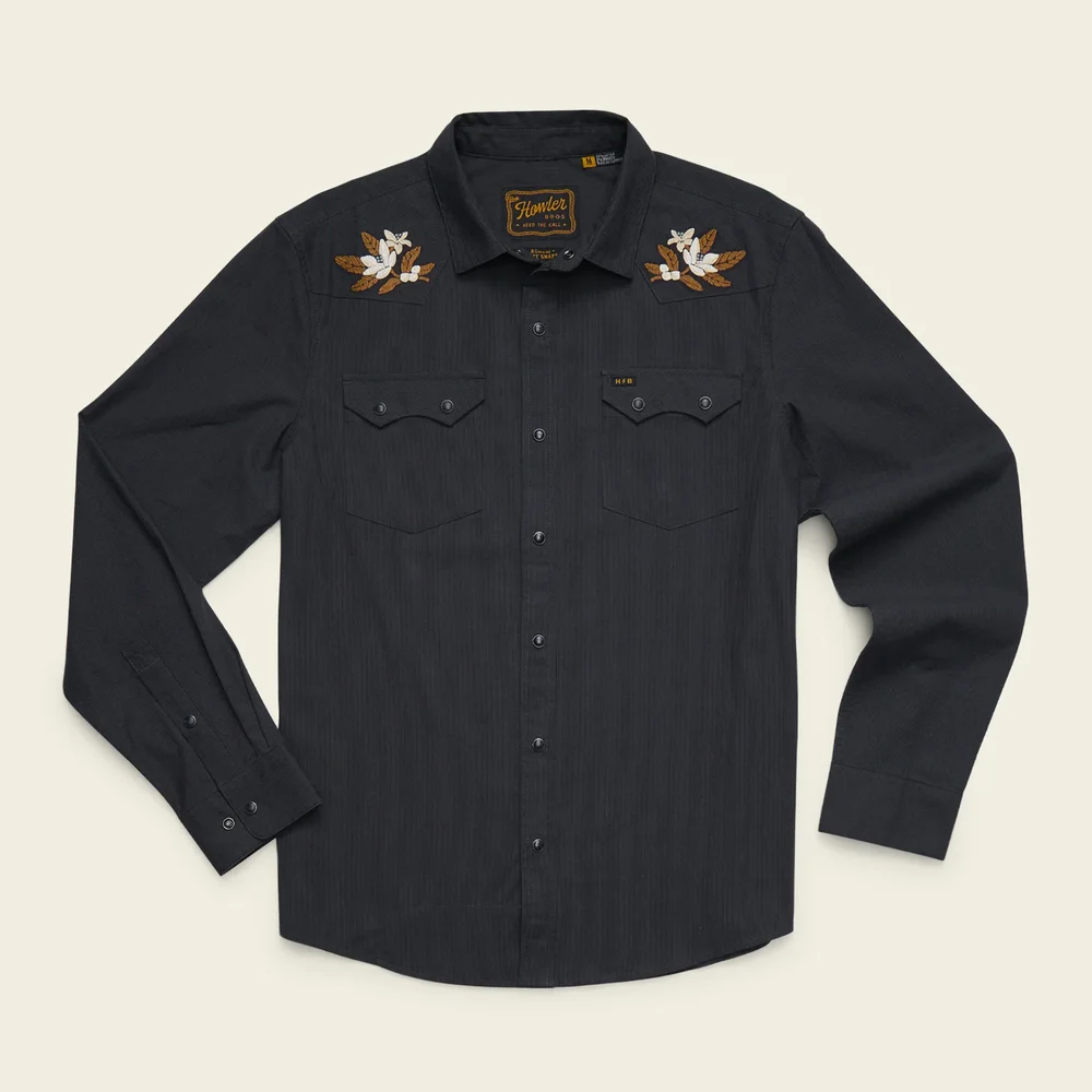 Howler Brothers Crosscut Deluxe Snapshirt - Orange Blossoms : Antique Black