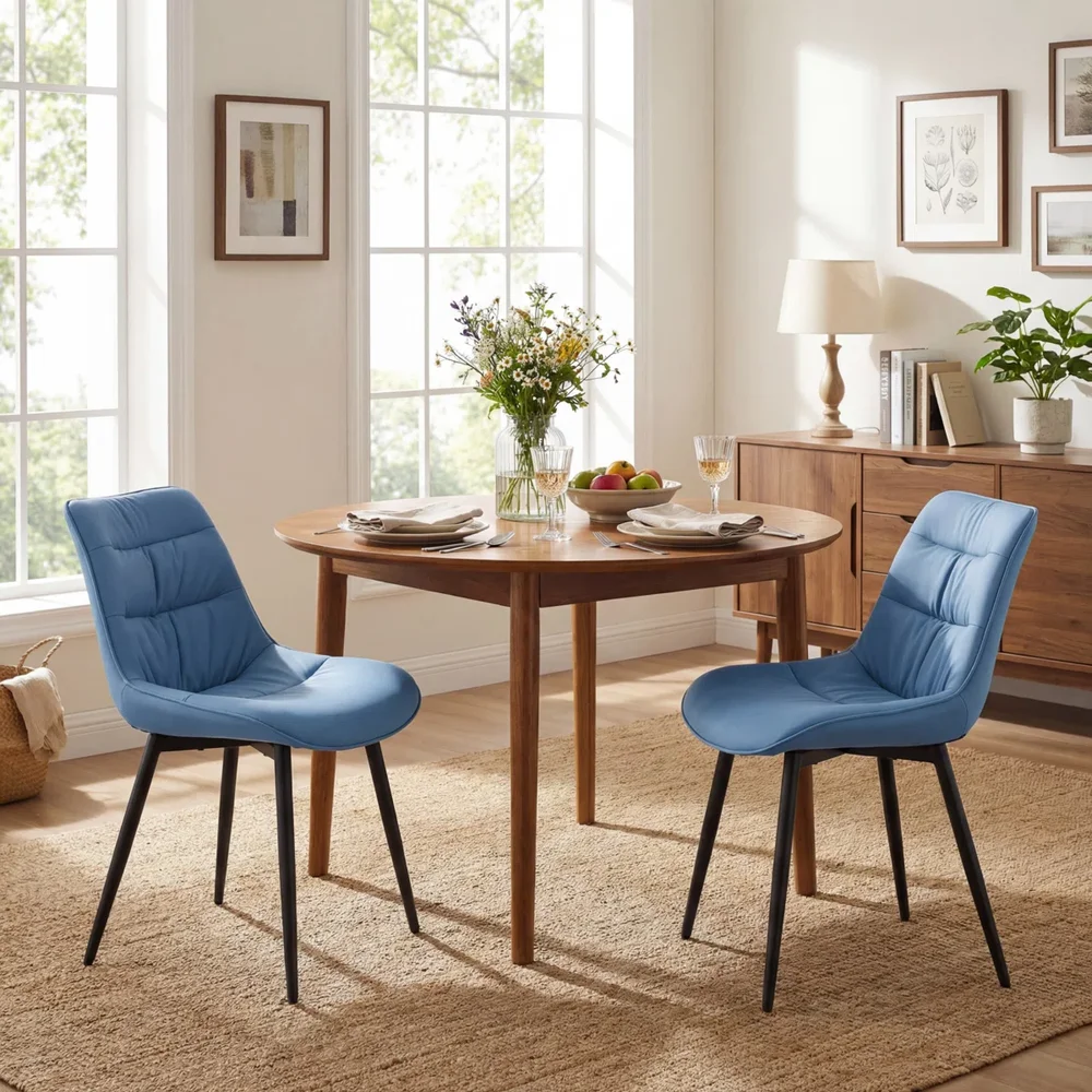 Emsley Faux Leather Upholstered Dining Chair Armless Side Chair with Metal Legs (Set of 2)