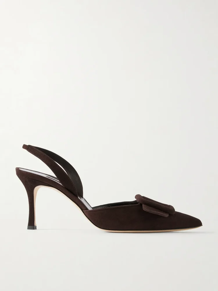 Maysli 70 buckle-detailed suede slingback pumps