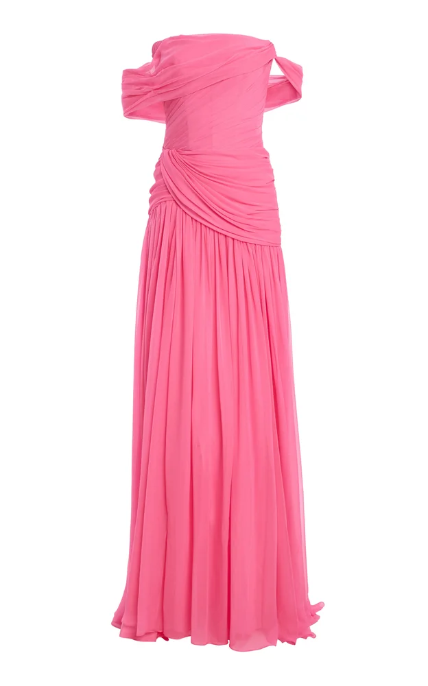 Silk Asymmetric Off-The-Shoulder Maxi Dress