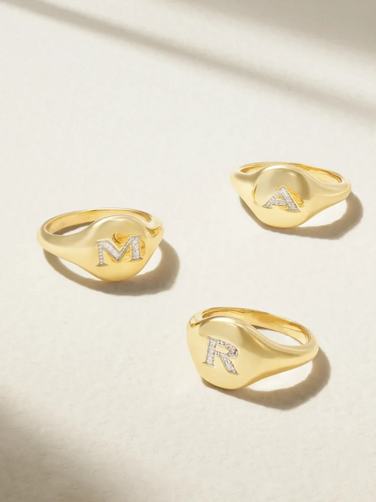 Initial 18-karat gold diamond pinky ring