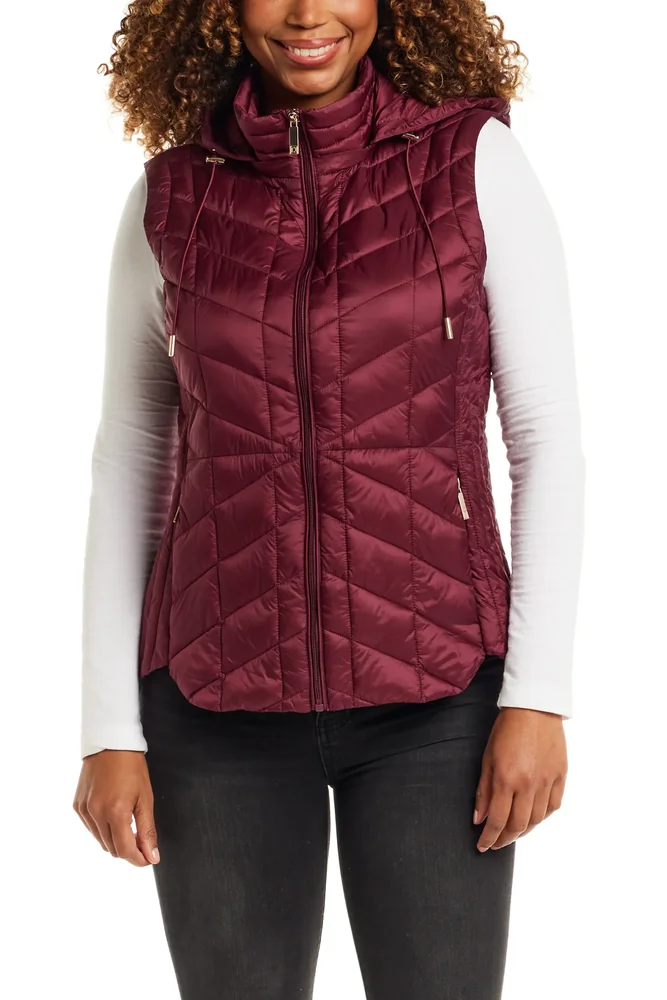 Quilted Water Resistant Vest with Removable Hood