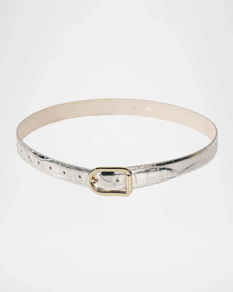 Mija Mirror Croc-Embossed Leather Belt