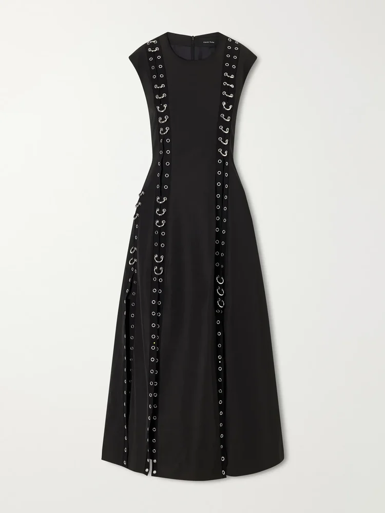 Embellished twill midi dress