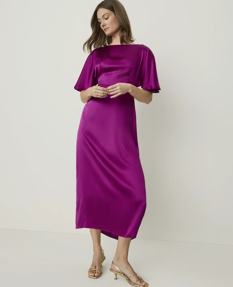 Studio Collection Boatneck Midi Dress in Genuine Silk