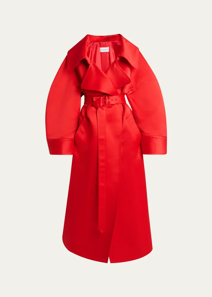 Voluminous Belted Silk Coat