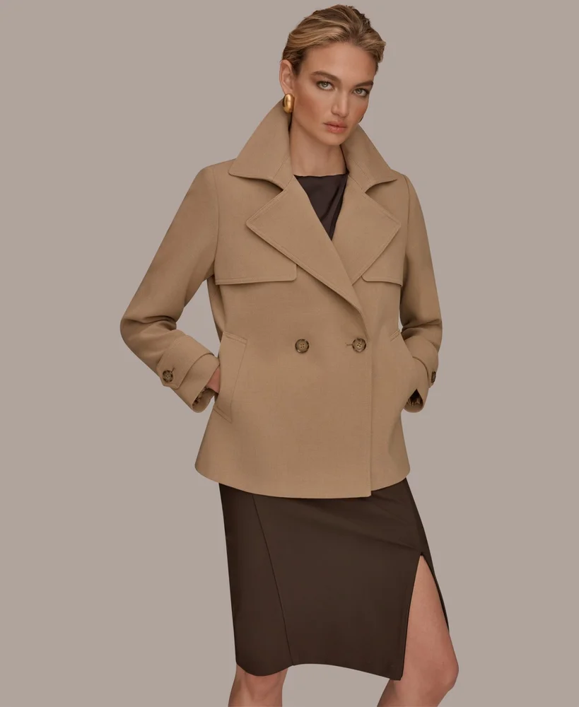 Short Crepe Notch Collar Trench Coat
