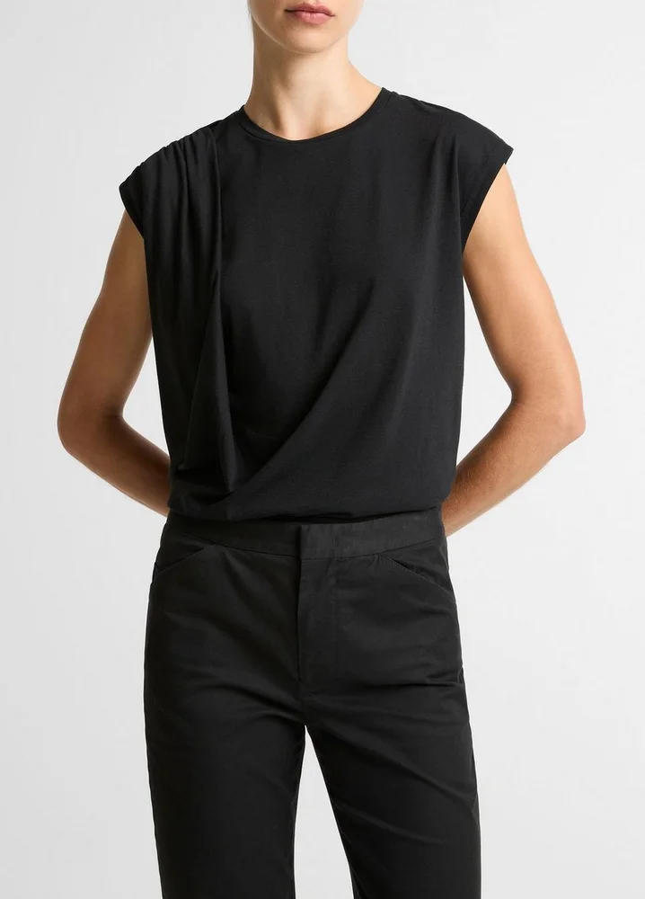 Pima Cotton-Blend Draped Relaxed Top