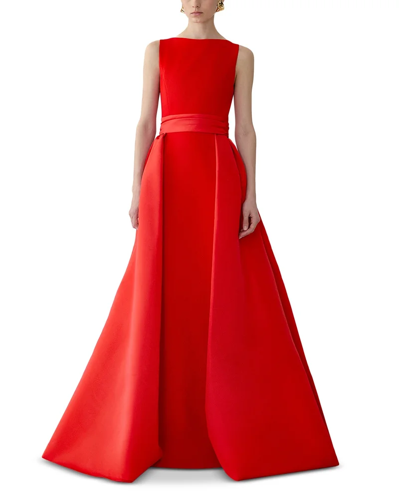 Silk Boat Neck Overskirt Column Gown