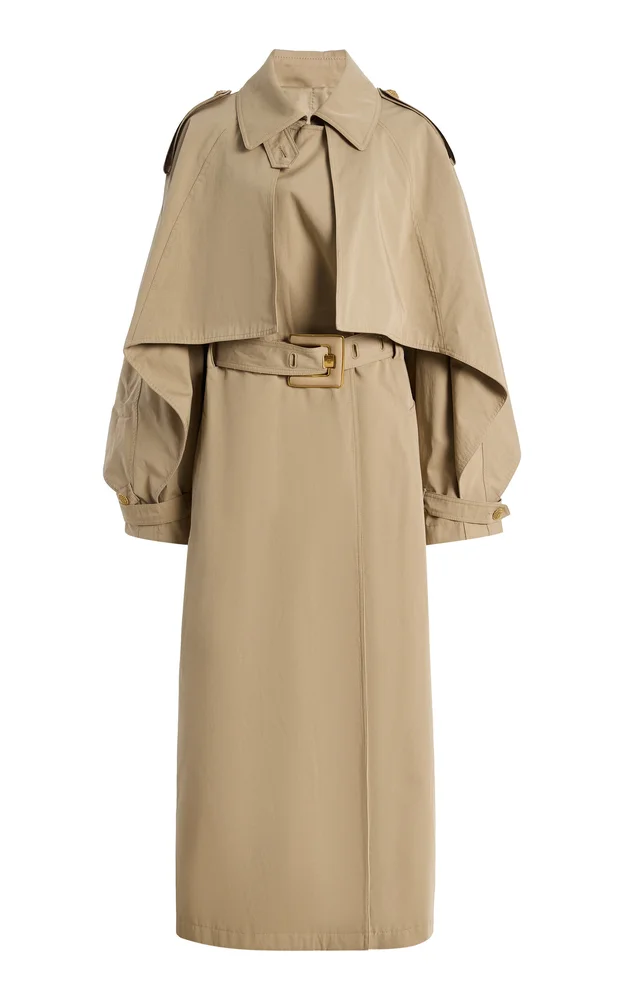 Belted Cotton-Gabardine Long Trench Coat