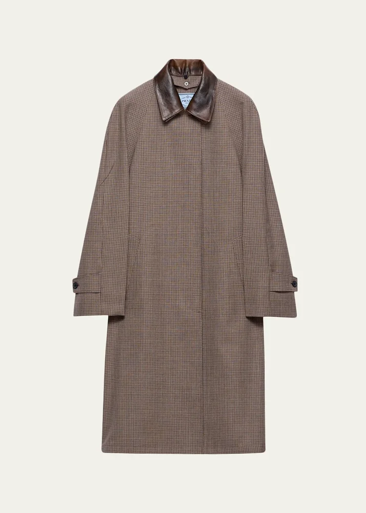 Plaid Wool-Leather Belted Coat