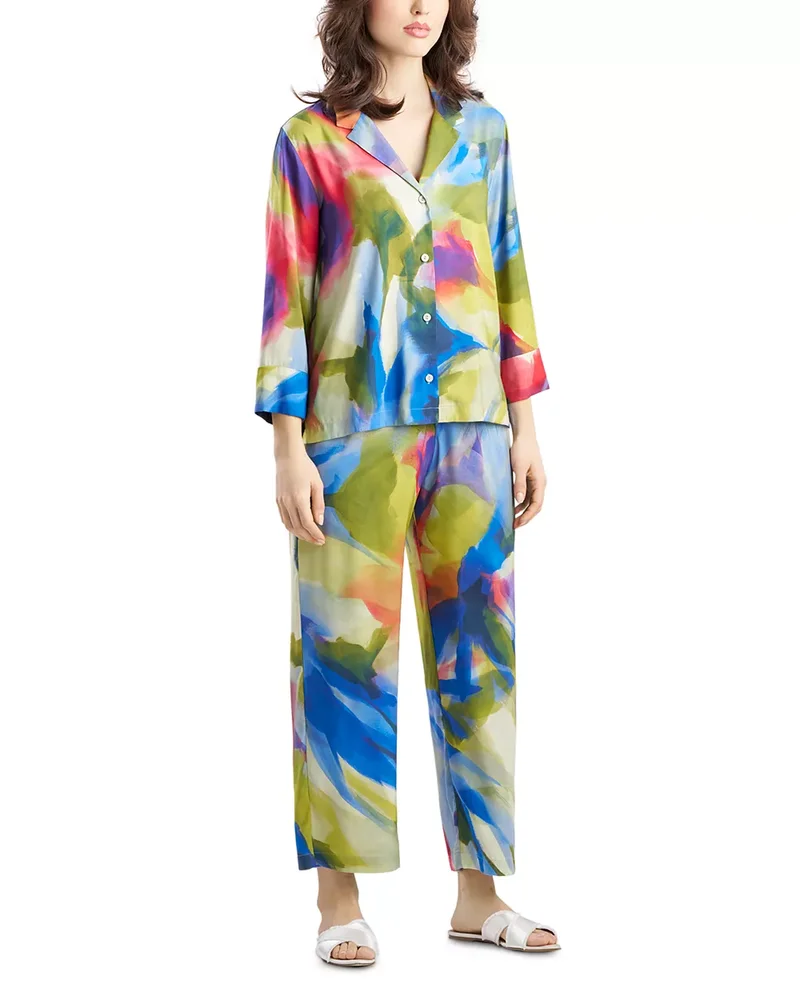 Kumo Printed Satin Notched Collar Pajama Set